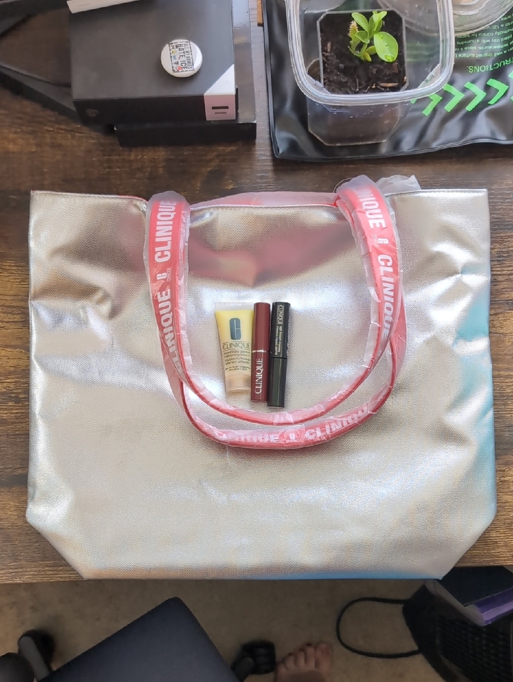 Clinique Metallic Silver Tote Plus Makeup